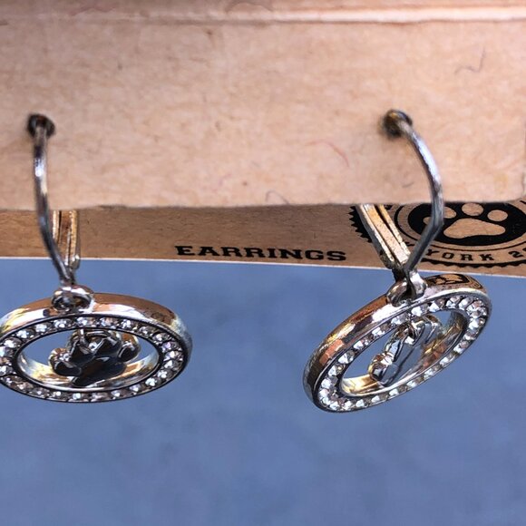 Pet Friends Dog Paw Print Gold Tone Faux Diamond Drop Dangling Earrings - Picture 4 of 6